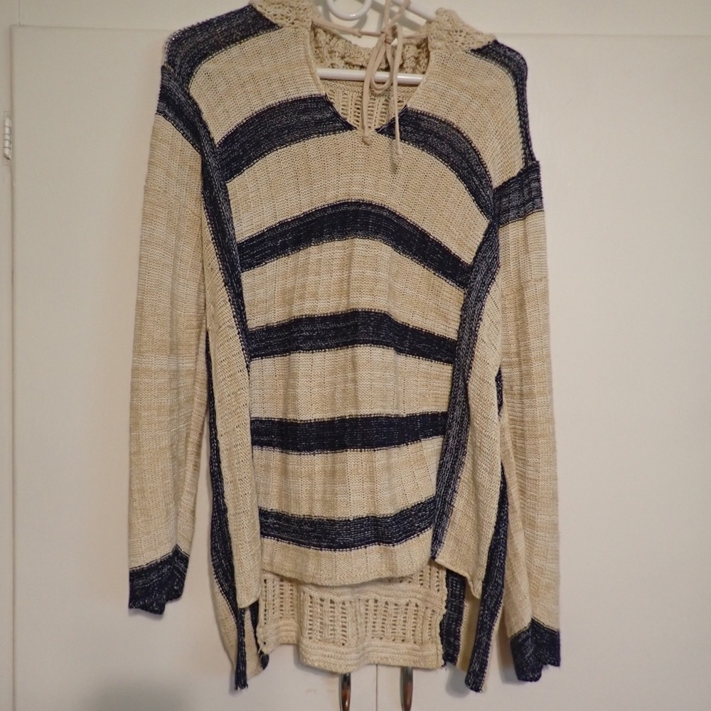 Striped Knit Sweater - Cream and Navy